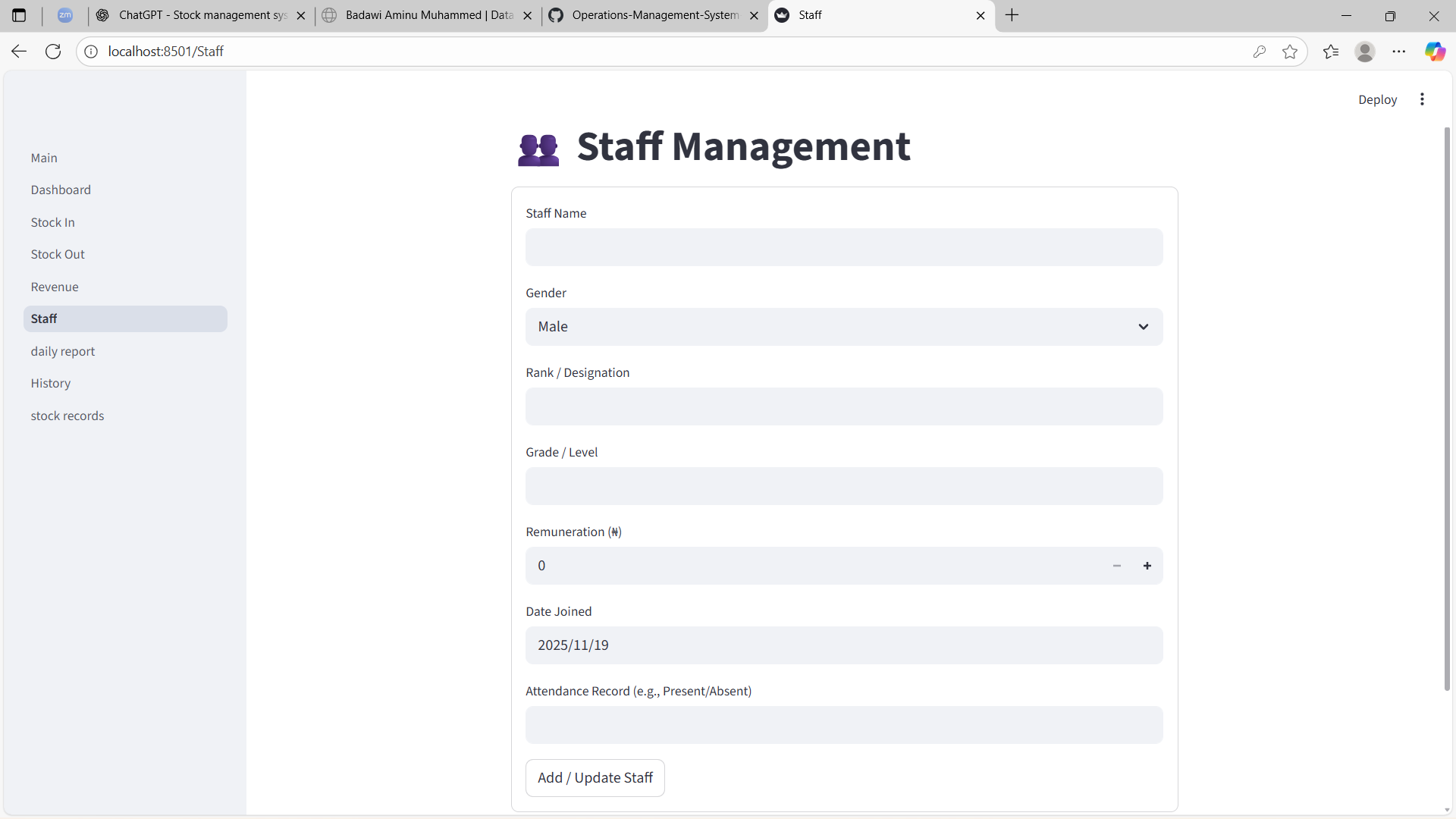 Staff Screenshot